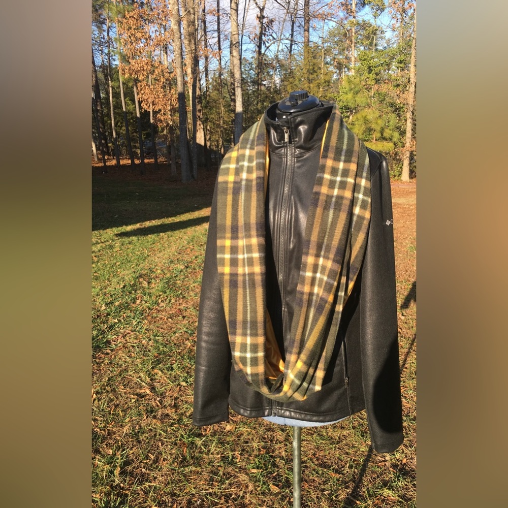 Green/Gold Plaid Double Sided Adult Infinity Scarf